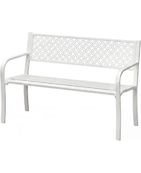 gaomon Outdoor Metal Garden Bench for 2 Person, Heavy Duty Steel Patio Bench, Weather Resistant Black Porch Seating with Geometric Backrest