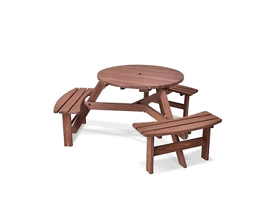 Mondawe 6 Person Wooden Picnic Table Set with Built-in Benches and Umbrella Hole