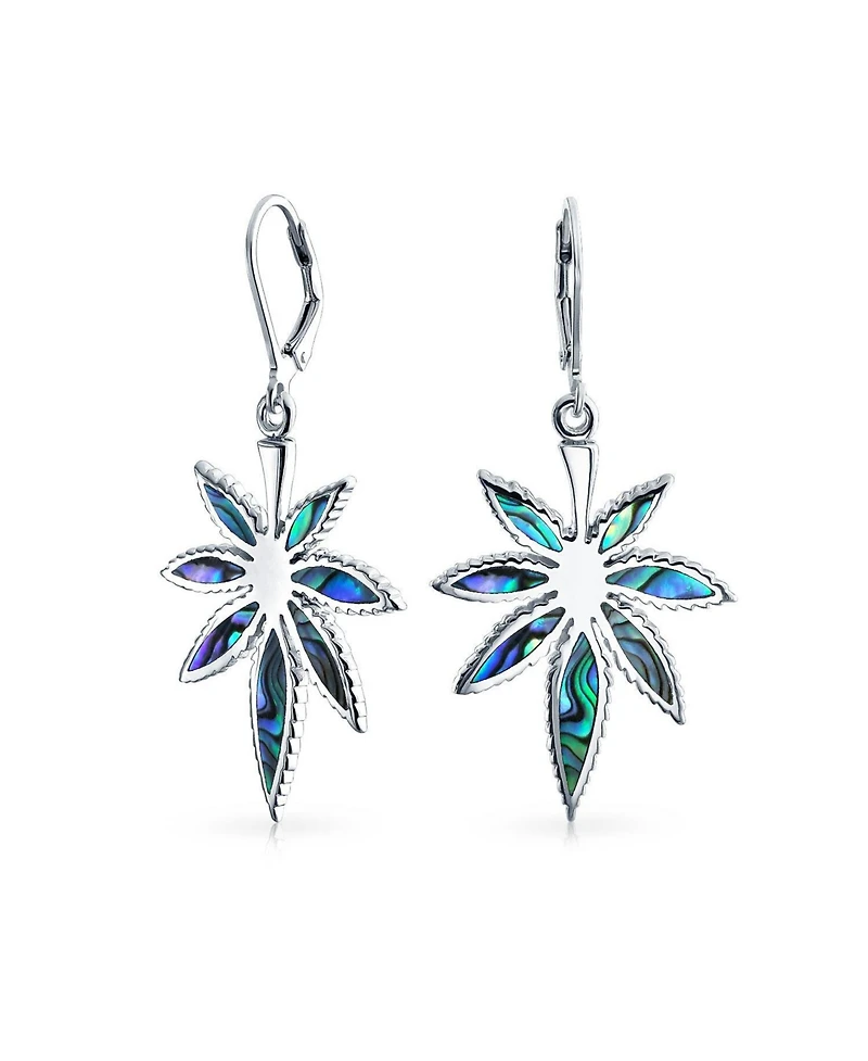 Bling Jewelry Iridescent Inlay Abalone Shell Marijuana Leaf Motif Dangle Earrings Sterling .925 Silver Leverback