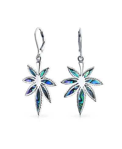 Bling Jewelry Iridescent Inlay Abalone Shell Marijuana Leaf Motif Dangle Earrings Sterling .925 Silver Leverback