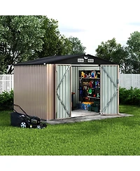 GarveeLife Outdoor Metal Storage Shed With Integrated Solar Light For Garden And Backyard Tool Organization
