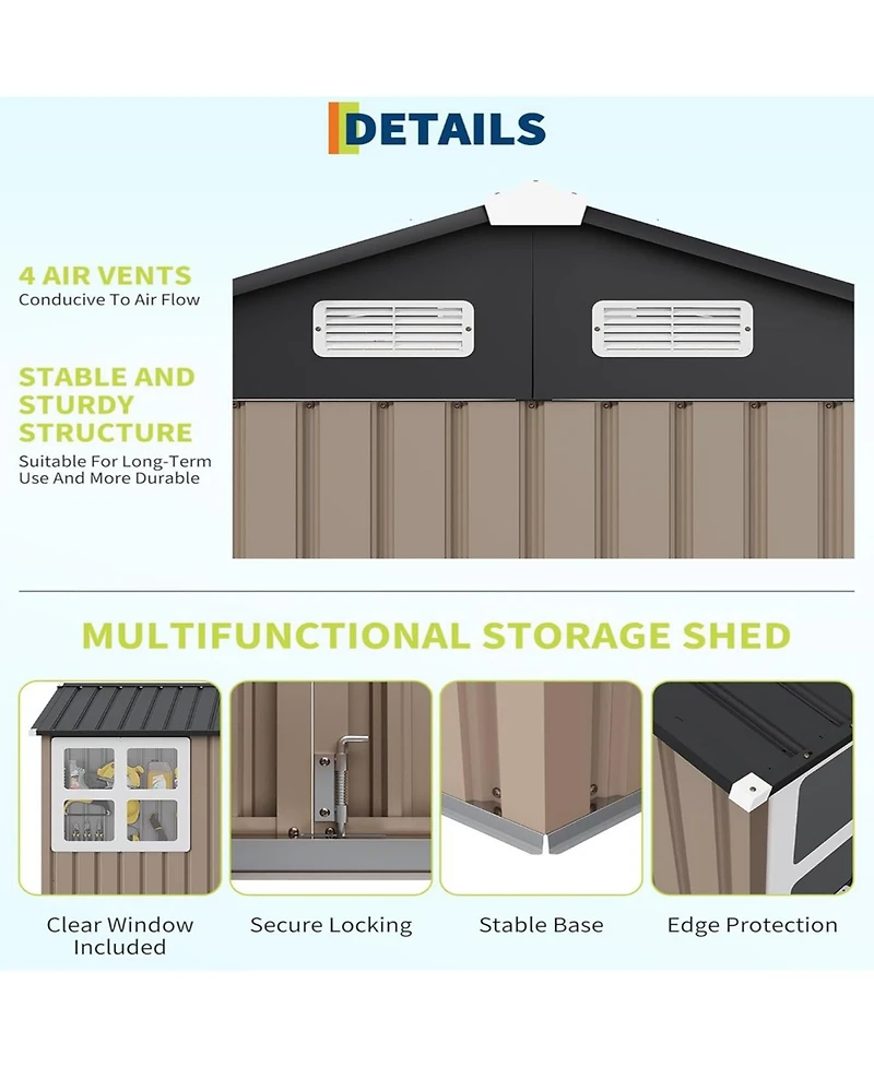 GarveeLife Outdoor Metal Garden Tool Storage Shed With Updated Frame Structure Lockable Doors And Windows For Backyard Patio Lawn