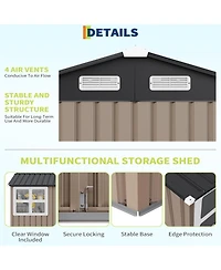 GarveeLife Outdoor Metal Garden Tool Storage Shed With Updated Frame Structure Lockable Doors And Windows For Backyard Patio Lawn