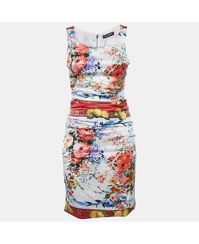 Pre-Owned Dolce & Gabbana Women's Floral Print Satin Ruched Mini Dress