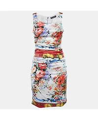 Pre-Owned Dolce & Gabbana Women's Floral Print Satin Ruched Mini Dress