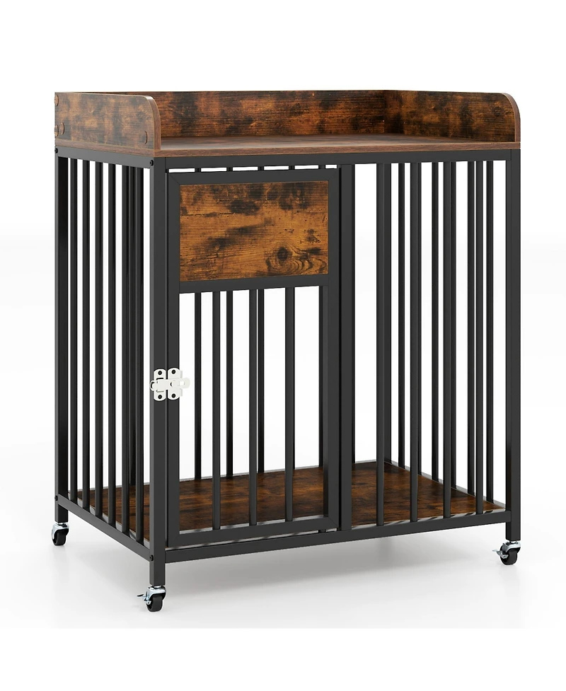 Cozito 27.5 in Dog Crate Furniture with Wheels for Small Dogs and Puppies