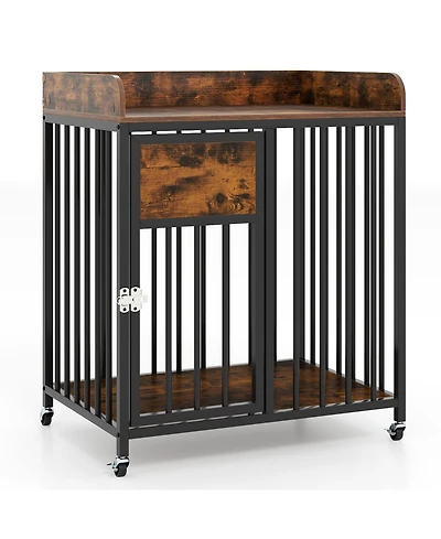 Cozito 27.5 in Dog Crate Furniture with Wheels for Small Dogs and Puppies