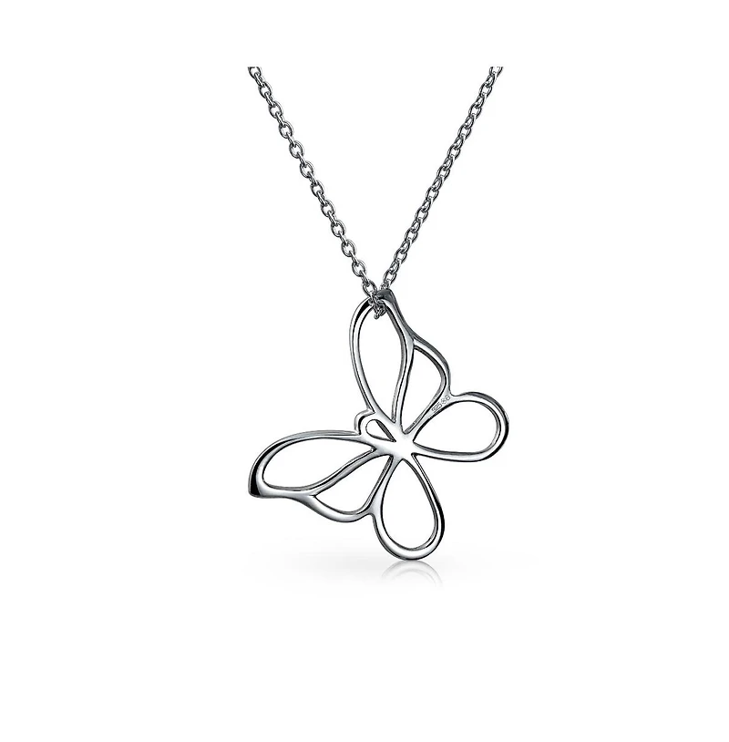 Bling Jewelry Butterfly Pendant Necklace Dainty Open Cut Out Garden Design Dangling Chain .925 Sterling Silver Gift