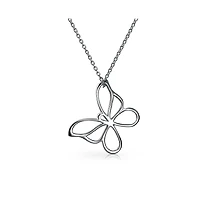 Bling Jewelry Butterfly Pendant Necklace Dainty Open Cut Out Garden Design Dangling Chain .925 Sterling Silver Gift