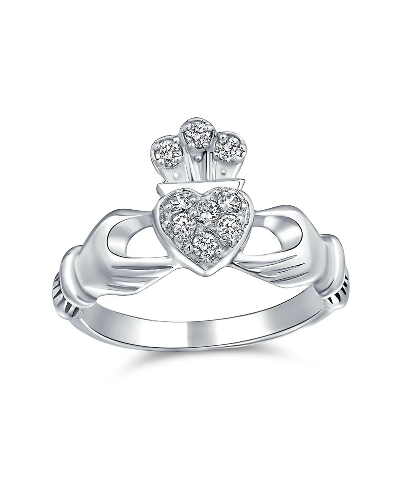 Bling Jewelry Claddagh Friendship Ring Cz Pave Heart Bff Sorority Statement .925 Sterling Silver