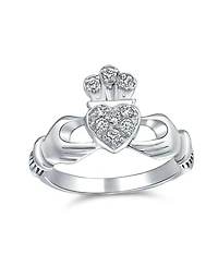 Bling Jewelry Claddagh Friendship Ring Cz Pave Heart Bff Sorority Statement .925 Sterling Silver