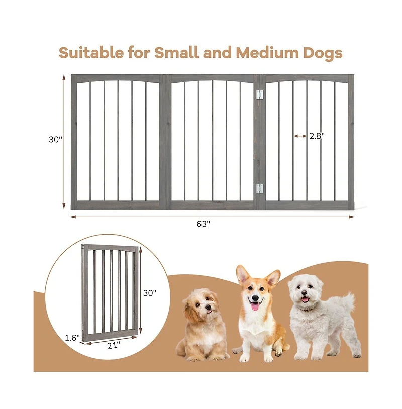 Ruie 30 in Foldable Wooden Pet Fence with 3 Rotating Panels Indoor Room Divider