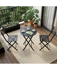 GarveeLife 3-Piece Steel Folding Bistro Set, Outdoor Patio Table and 2 Chairs Set, Round Table with Weather-Resistant Design for Balcony, Garden, Yard