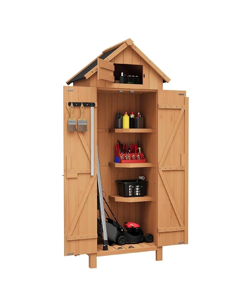 Small Natural Wood Garden Tool Storage Shed With Shelves Lockable Doors Roof Storage Compact Cabinet For Patios Backyards And Balconies
