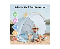 Tiny Land One-Stop Beach Tent Set - Play Tent for Outdoor Fun – Light Blue Gingham