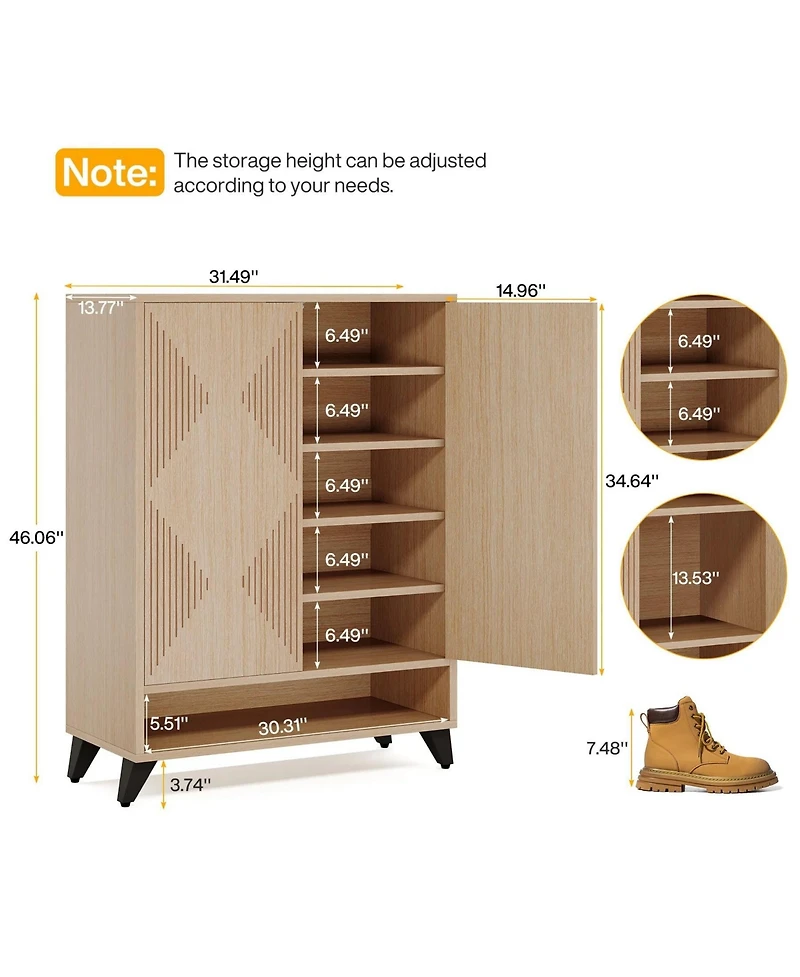 Slickblue Wood Shoe Cabinet with 6 Tier Adjustable Storage Shelves