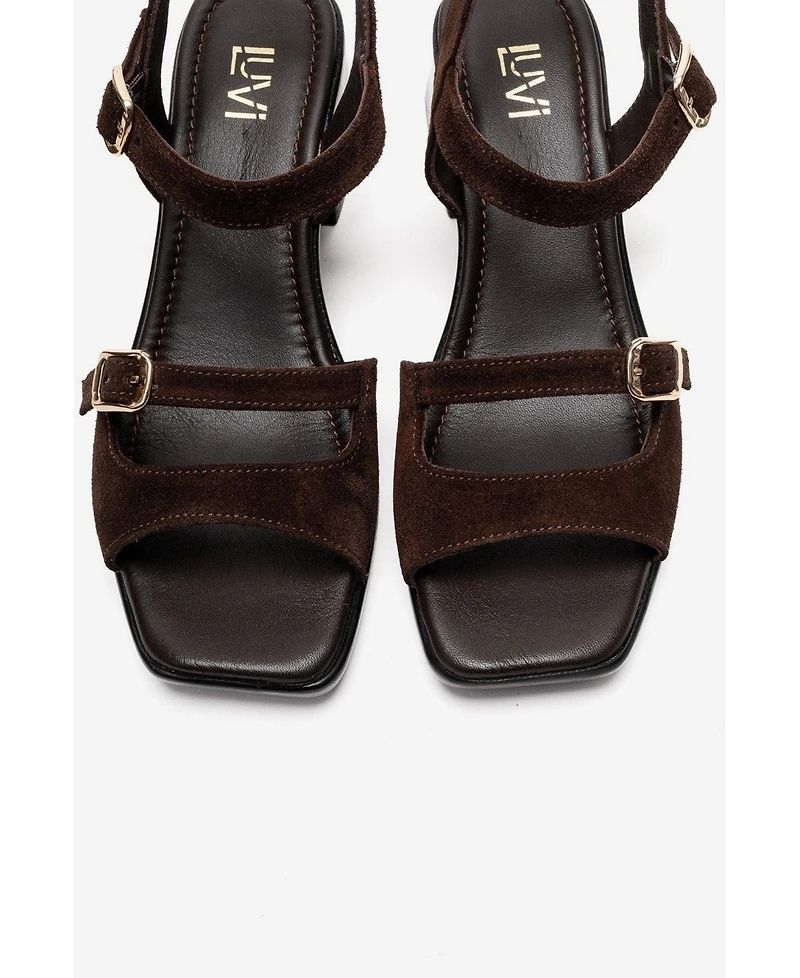 Forever & Always Shoes Women's Yolen Leather Block Heel Sandal