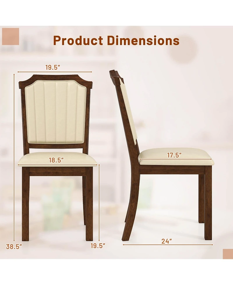 Costway Dining Chair Upholstered Kitchen with Pu Leather and Rubber Wood Frame