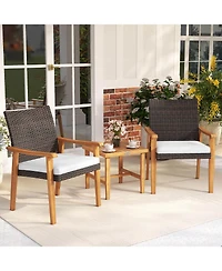 Costway 3 Pieces Patio Pe Wicker Furniture Set with Coffee Table and Cushions for Front Porch