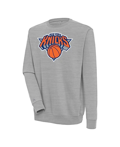 Antigua Men's Heather Gray New York Knicks Victory Pullover Sweatshirt