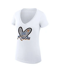 G-iii 4Her by Carl Banks Women's White New York Knicks Super-Slim Fit Lightweight Leopard Heart V-Neck T-Shirt