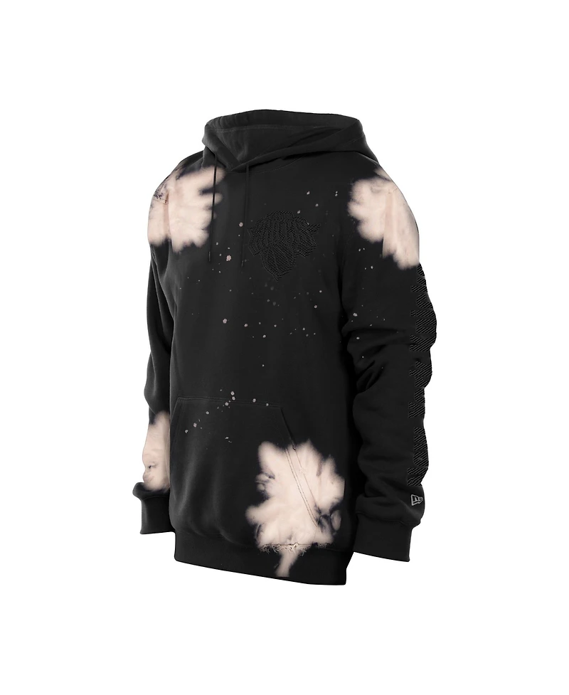 New Era Men's Black York Knicks Injection Bleached Out Raw Edge Hoodie