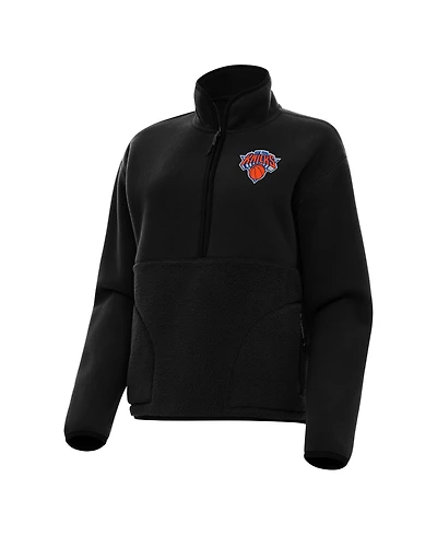 Antigua Women's Black New York Knicks Figure Half-Zip Pullover Sweatshirt