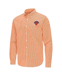 Antigua Men's Orange New York Knicks Ellis Woven Tri-Blend Button-Down Shirt