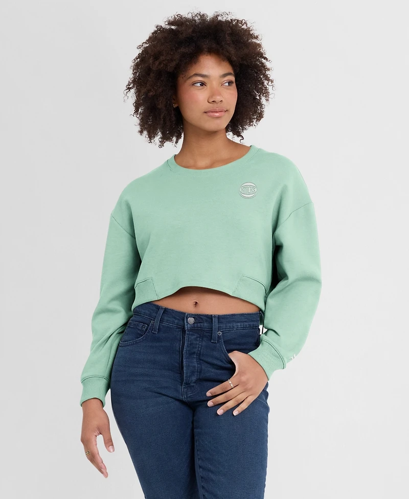 Fanatics Women's Mint New York Knicks Studio Tri-Blend Cropped Pullover Sweatshirt