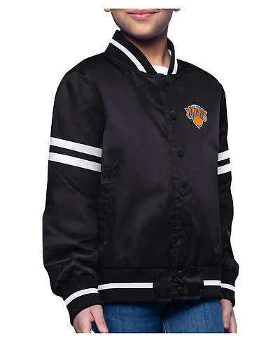Starter Big Boys and Girls Starter Black New York Knicks Printed Logo Varsity Satin Full-Snap Jacket