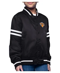 Starter Big Boys and Girls Starter Black New York Knicks Printed Logo Varsity Satin Full-Snap Jacket