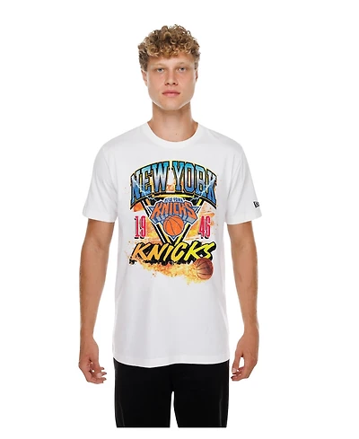 New Era Men's White York Knicks Lifestyle Capsule Basketball on Fire T-Shirt