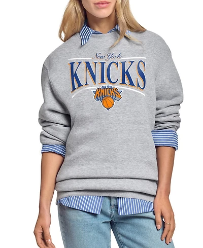 Starter Women's Gray New York Knicks Arch Stripe Fleece Crewneck Sweatshirt