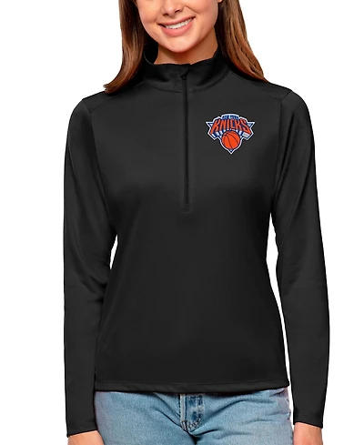 Antigua Women's Black New York Knicks Tribute Half-Zip Sweatshirt