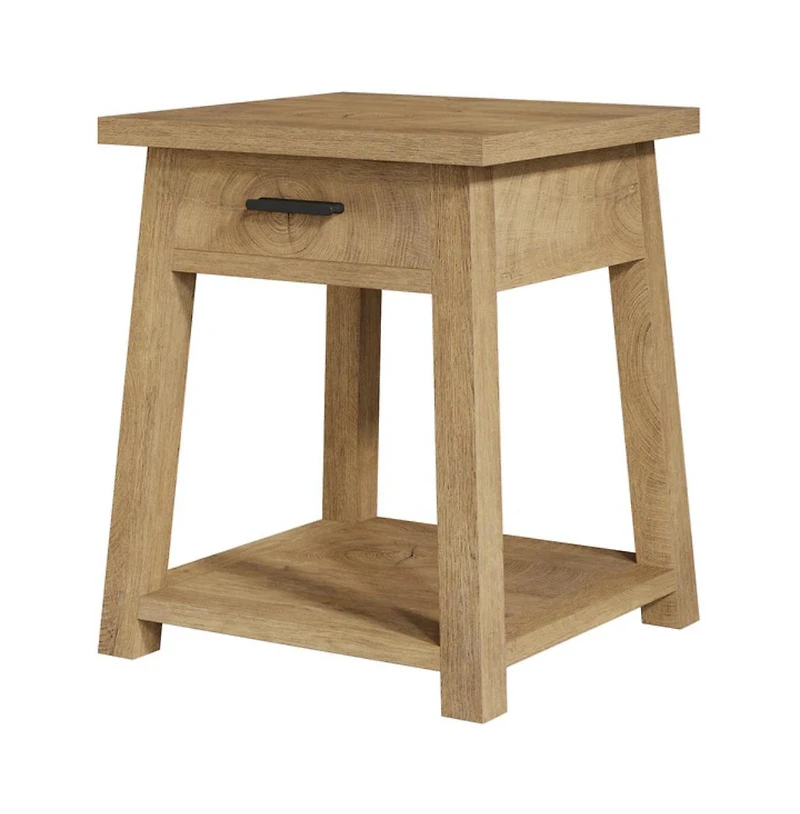 Slickblue 2 Tier Wood End Table with Drawer and Open Storage Shelf