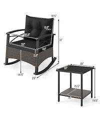 Sugift Rocking Bistro Set Pe Rattan Rocker Chairs with Acacia Wood Top Table
