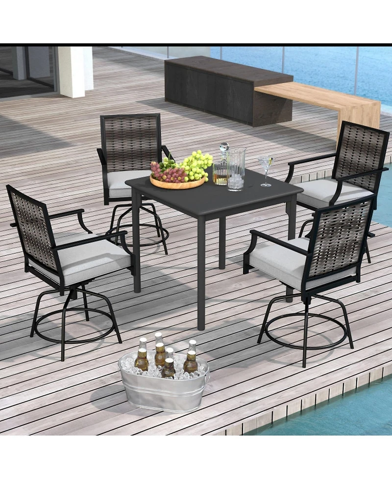 Gouun Set of 2 Outdoor Pe Wicker Swivel Bar Stools, 24 in Seat Height with Padded Cushions