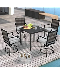 Gouun Set of 2 Outdoor Pe Wicker Swivel Bar Stools, 24 in Seat Height with Padded Cushions