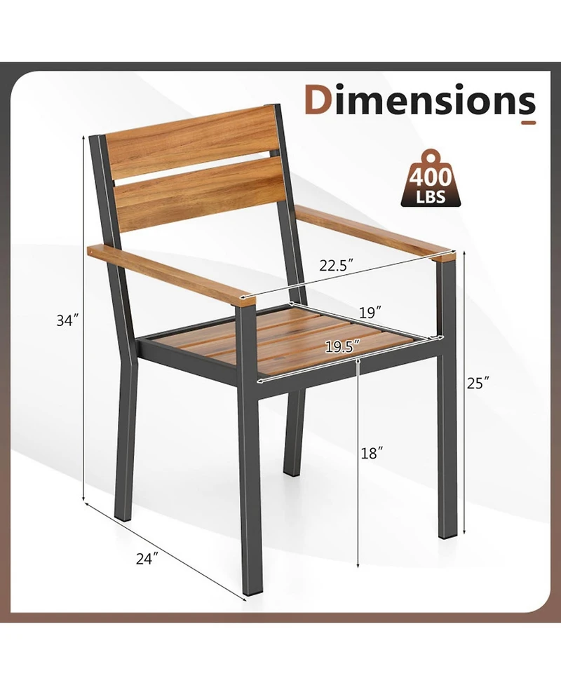 Gouun Set of 6 Outdoor Stackable Patio Dining Chairs with Acacia Wood Armrests and 105degree(s) Backrest