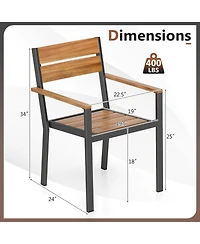 Gouun Set of 6 Outdoor Stackable Patio Dining Chairs with Acacia Wood Armrests and 105degree(s) Backrest