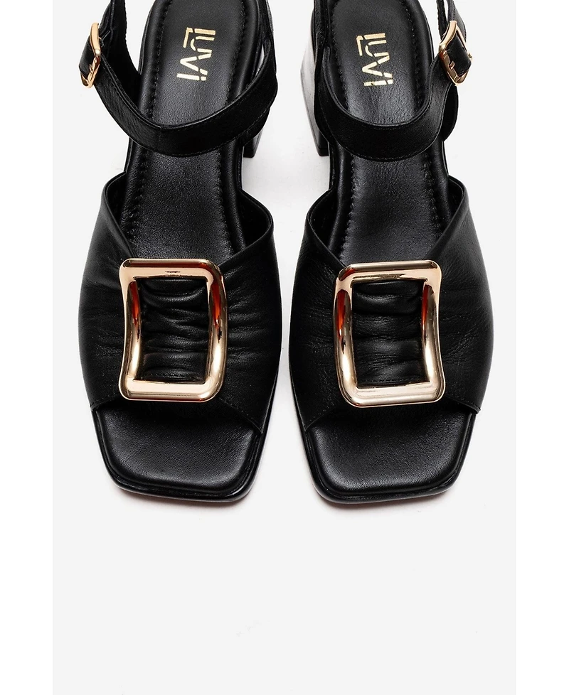Forever & Always Shoes Women's Asha Leather Block Heel Sandal