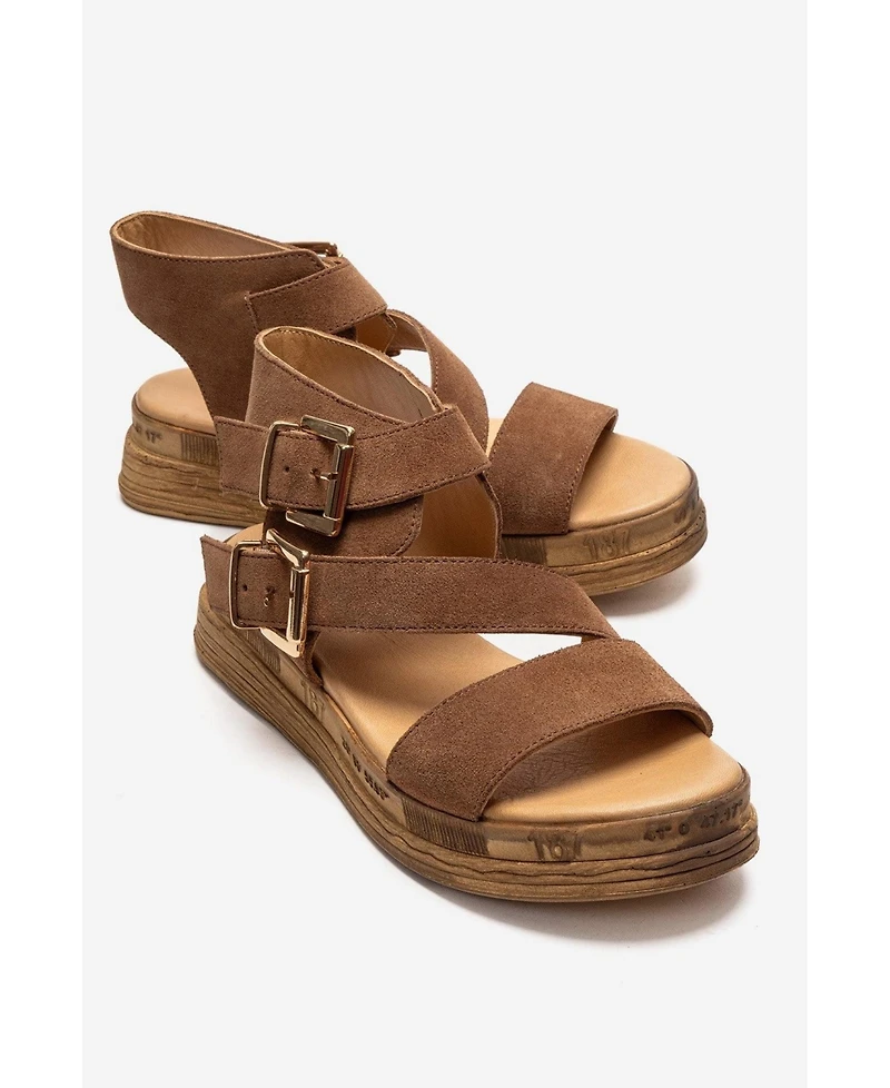 Forever & Always Shoes Women's Lorentis Leather Double Buckle Sandal