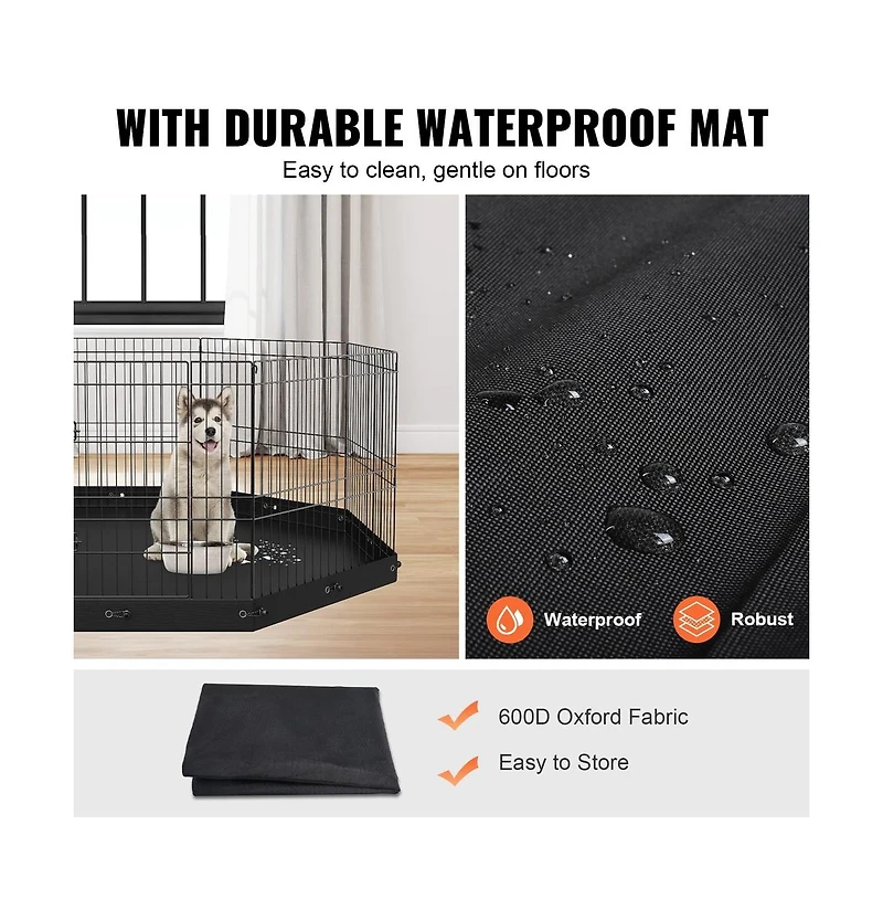 Ruie 8 Panel Foldable Metal Dog Playpen 24 in Tall with Oxford Bottom Mat
