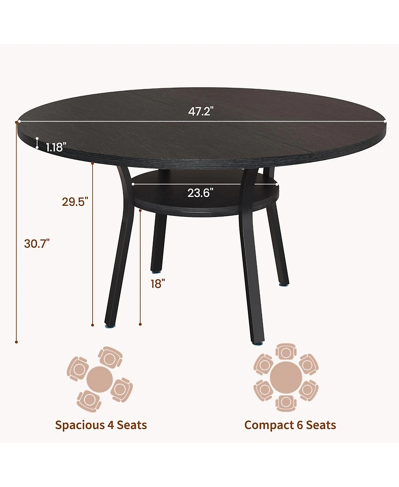 Homfan 47" Round Dining Table with Storage - Modern Mdf Kitchen Table Seats 4-6, Easy Assembly