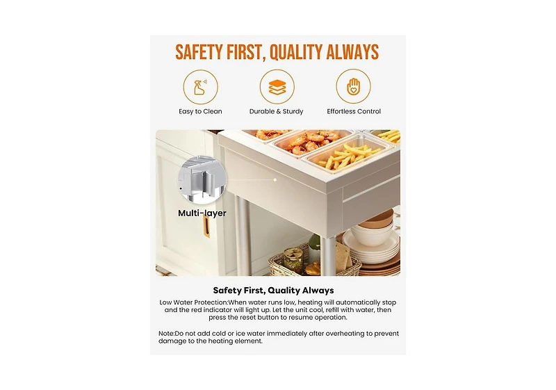 Aecojoy Commercial Food Warmer 1500W Electric Steam Table with 4x10QT Pans and Shelf