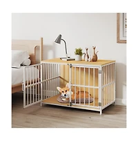 Ruie Dual-Door Dog Crate End Table with Chew-Resistant Metal Frame