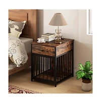 Ruie Wooden Dog Crate Side Table with Storage Drawer and Usb Charging Station