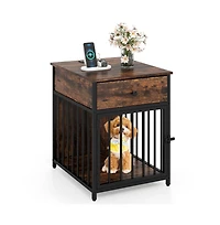 Ruie Wooden Dog Crate Side Table with Storage Drawer and Usb Charging Station