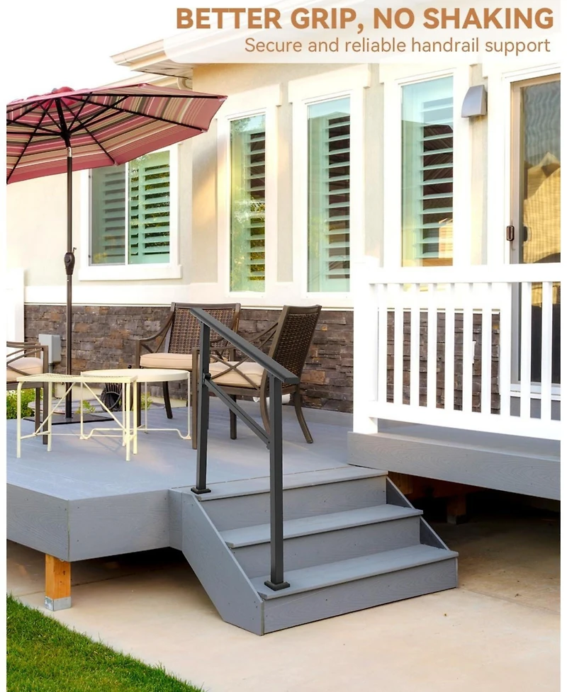 gaomon Heavy-Duty Metal Stair Handrail for 1-5 Outdoor Steps Adjustable Height Aluminum and Wrought Iron White Safety and Stability