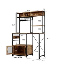 homfan Kitchen Bakers Rack with Fridge Space, Industrial Microwave Stand with Power Outlet, Freestanding Shelf for Pantry/Living Room
